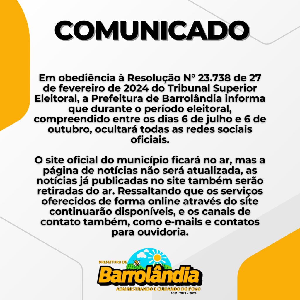 Prefeitura de Barrolândia se adequa às normas eleitorais e suspende as publicações no site institucional e redes sociais durante período eleitoral